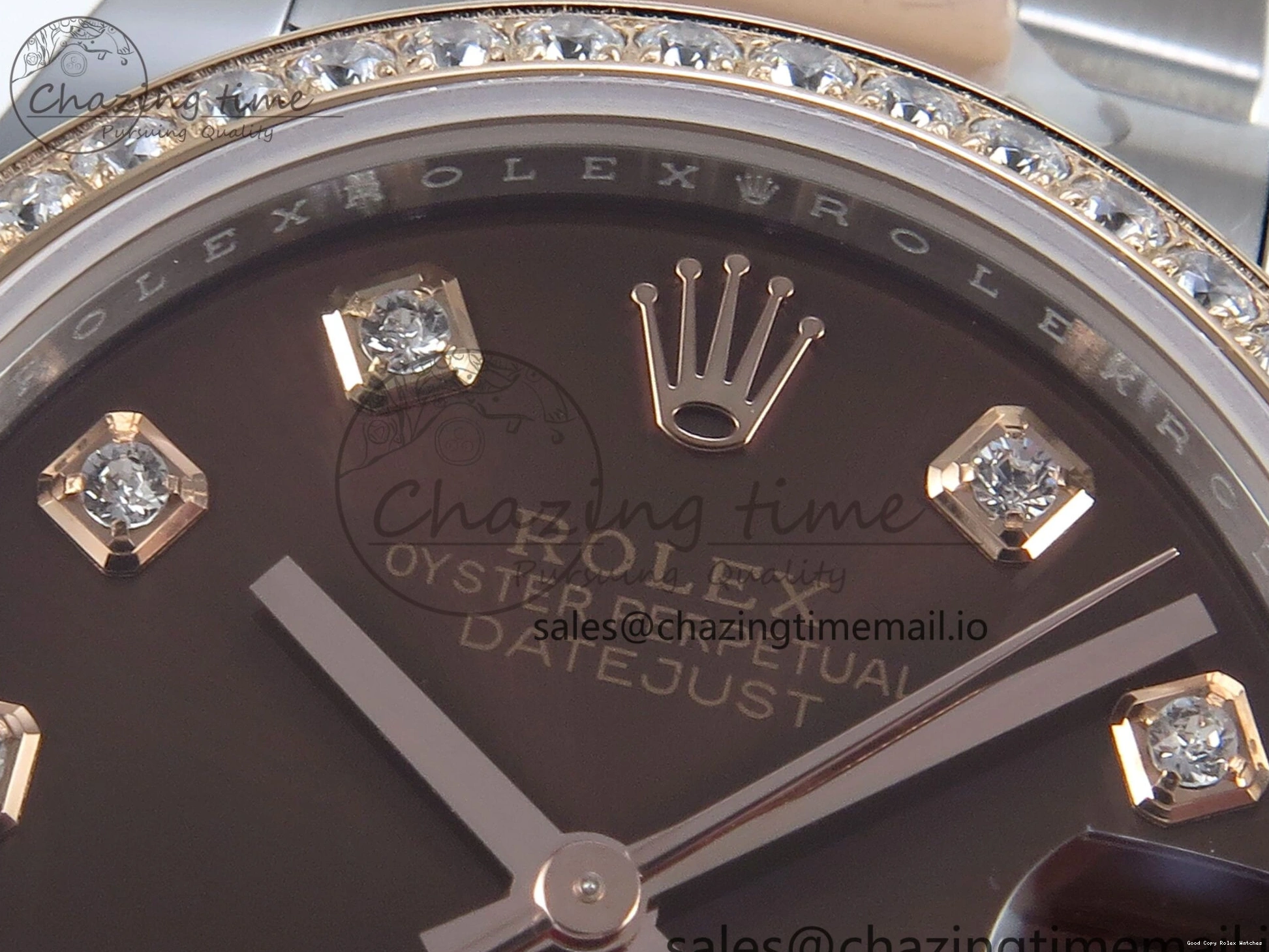 AAA Replica Watches 31 Oyster Dial 904L ETA Diamonds Bezel on RG WrinkleFree Best Diamonds Bracelet DateJust 278381RBR 373 Brown Steel ARF 1:1 SS Edition 1225